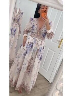 Vogue Vibes V-Neck Floral Print Long Sleeve Maxi Dress L